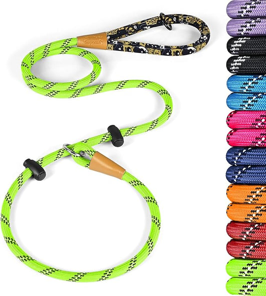 lynxking Slip Lead Dog Leash Reflective, Heavy Duty Comfortable Strong Rope for Large Medium Small Dogs No Pull Pet Training (Light Green, Large 1/2in x 6ft-Slip Lead)