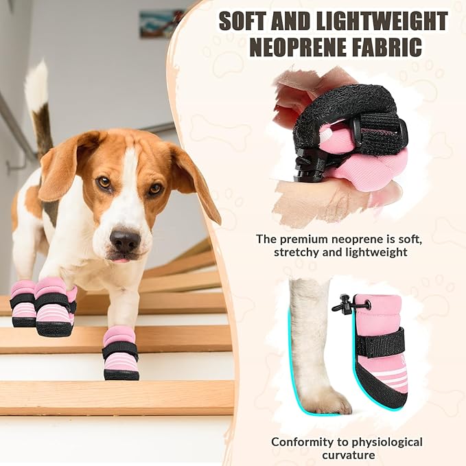 SlowTon Dog Shoes for Medium Large Dogs - Water Resistant Anti-Slip Dog Boots for Hot Pavement Rain Snow,Reflective Dog Paw Protectors for Outdoor Walking, Indoor Hardfloors(Pink,2)