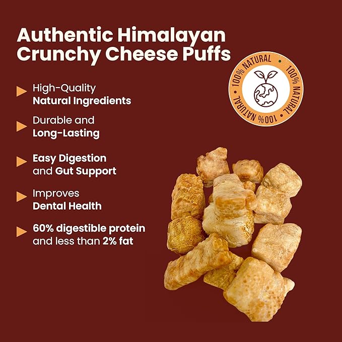 KATHMANDU'S Crunchy Yak Cheese Puff - (6 oz) All Natural & Healthy Dog Treat, Chewy Puffs Training Treats for Dogs | Small Calming Yak Chews