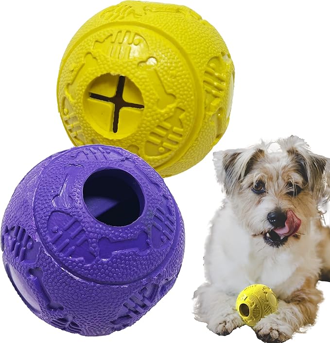 Jalousie Dog Puzzle Balls Dog Treat Dispensing Balls Non-Toxic Natural Rubber Dog Chew Toys for Puppy Pet Dog Teething Puzzle Playing Treat Dispenser Rope Balls (Small 2 Pack Treat Ball)