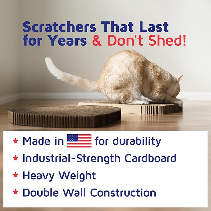 Cat Scratcher by Americat – Made in USA Cardboard Scratching Pad & Lounger – X Large, 2-Sided, Heavy, No-Shedding, Long-Lasting (Heart)
