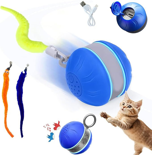 Speedy 2.0 Tail Interactive Cat Toys for Bored Indoor Adult Cats,Rechargeable Automatic Cat Toy Ball Self Moving Chirping,Christmas Cat Toys Balls for Smart Kitten Enrichment Exercise Essentials(Blue)