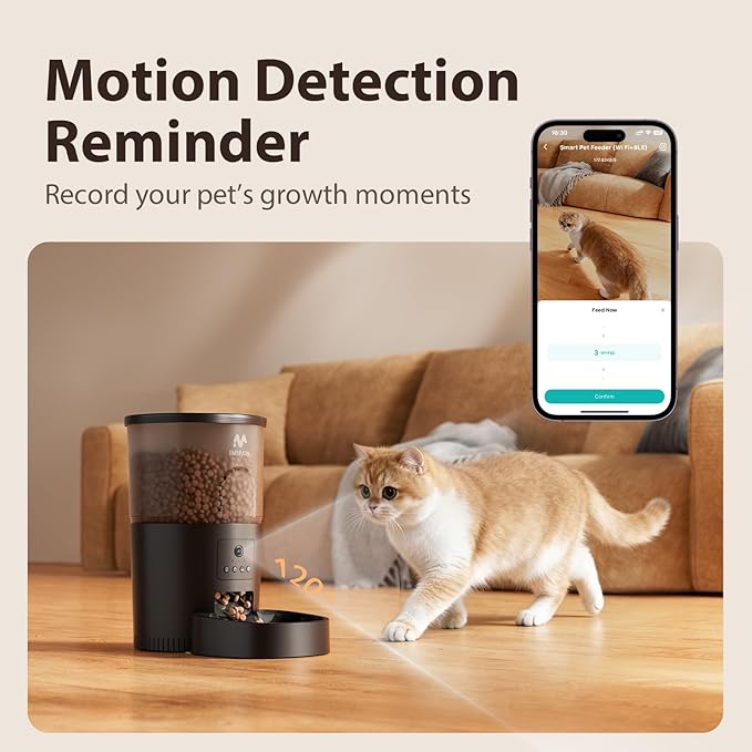 IMIPAW Automatic Cat Feeder with Camera, 1080P HD AI Pet Recognition Recording, 5G WiFi APP Remote Control, Timed Programmable Food Dispenser, Two-Way Audio, with Night Vision Function and Desiccant