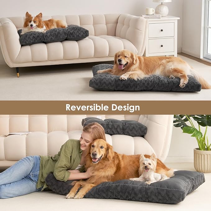 EHEYCIGA Reversible Dog Crate Bed Washable, Comfort Fluffy Plush Dog Kennel Pad for Small Doggie and Cats, Deluxe Machine Washable Pet Sleeping Mats, 23" x 18"x 3", Charcoal