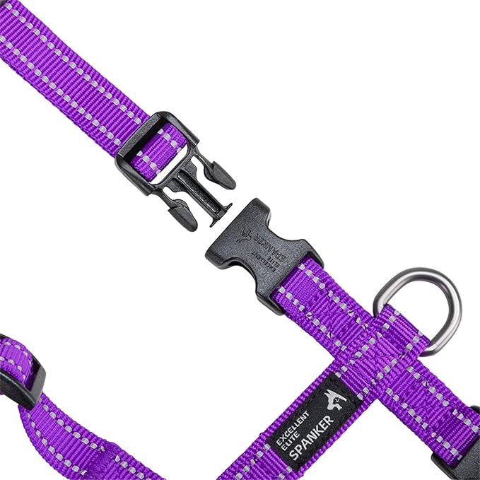 EXCELLENT ELITE SPANKER No Pull Dog Harness Reflective Nylon Vest L-Shaped Adjustable Easy Pet Harness for Small Medium Large Breeds Dogs Walking Training Black Red(Purple-M)