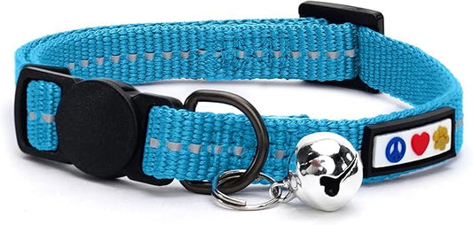Pawtitas Recycled Cat Collar with Reflective Stitched and Safety Buckle Removable Bell Reflective Cat Breakaway Collar Made from Plastic Bottles Teal Turquoise Wave Cat Collar