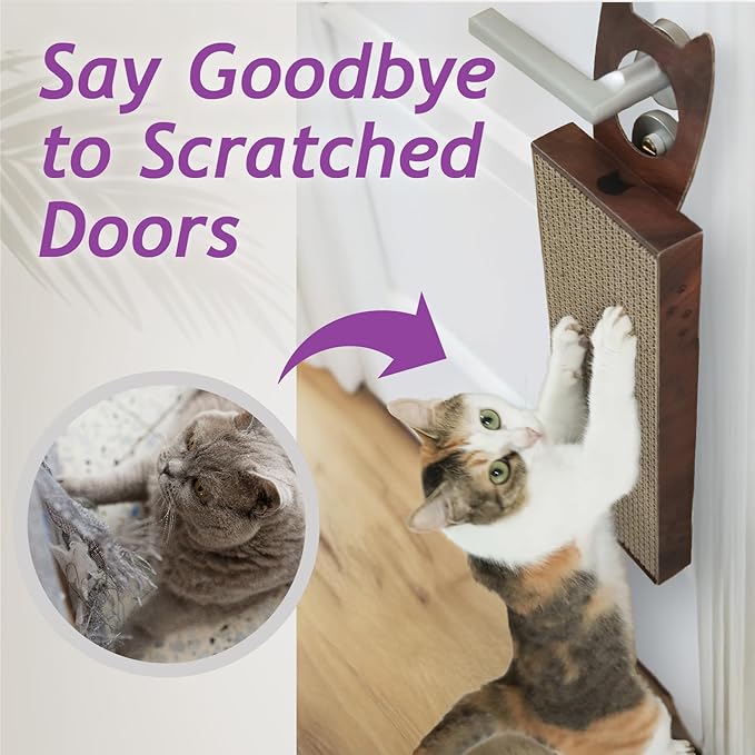 Necoichi Cardboard Hang & Scratch Doorknob Cat Scratcherfor Indoor Cats - Cat Scratching Board, Cat Scratch Pad Lounger with Reversible Usability and Extra Comfort for Wall (Dark Cherry)