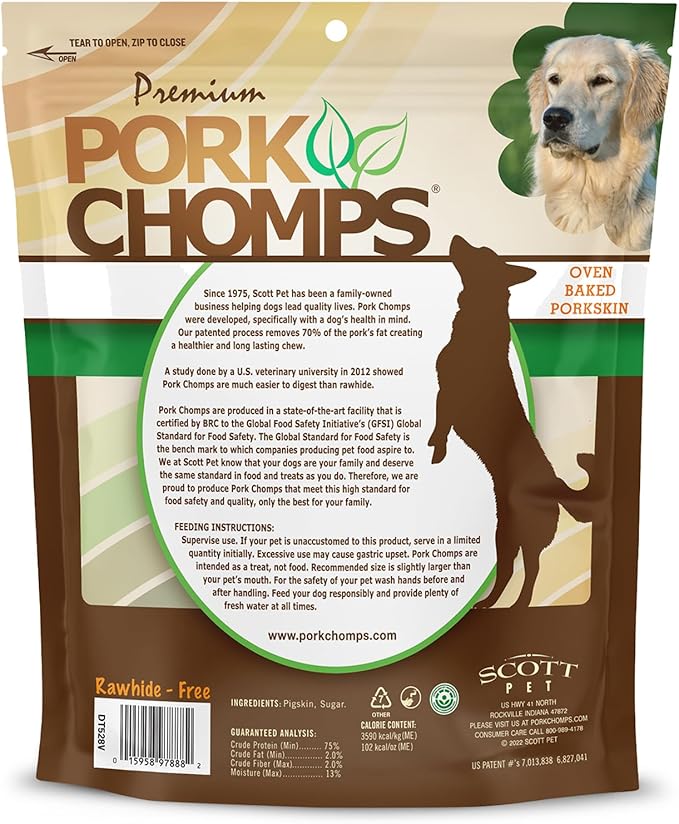 Pork Chomps Baked Pork Skin Dog Chews, 11-inch Knots, 4 Count