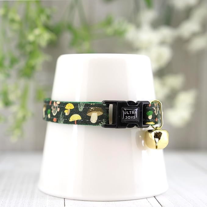 Ultra Joys Cat Collar with Bells - Breakaway for Cats, Boy & Girl Cat Collars Kitten Collar with Bell - Break Away Collar for Cats - Breakaway Cat Collar Mushroom Large