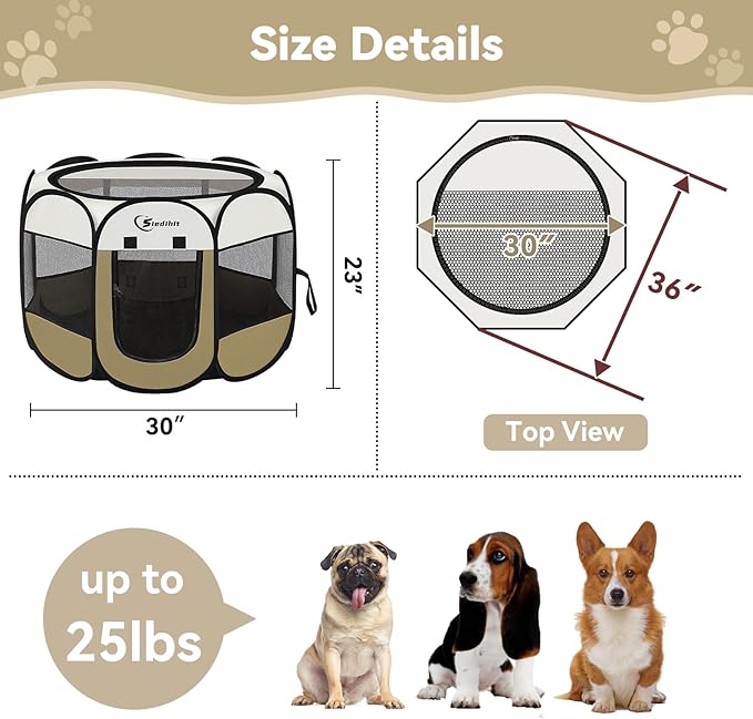 Dog Cat Playpen, Medium Puppy Pet Playpen, Dog Crate Tent Cage Indoor/Outdoor, Portable Pop Up Dogs Kennel Playpen with Carrying Case for Dogs/Cats/Rabbits Coffee