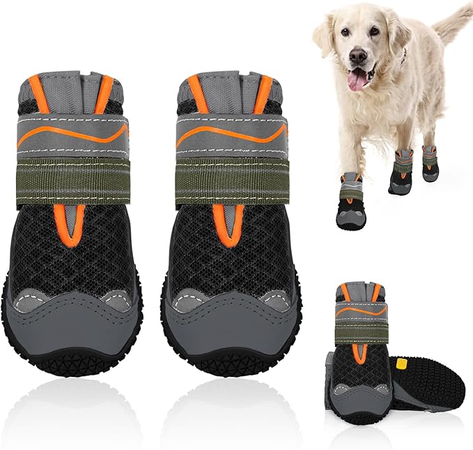 SlowTon Dog Shoes for Large Small Medium Dogs - Breathable Dog Boots for Summer Hot Pavement, Paw Protector for Outdoor Walking Winter Snow, Anti-Slip Rubber Dog Booties for Hardwood Floor (B, 4)