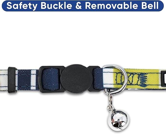 Pawtitas Pet Soft Adjustable Multicolor Cat Collar with Safety Buckle and Removable Bell Green / White / Blue