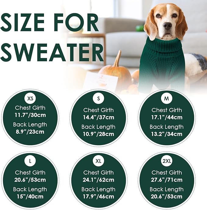 SUNFURA Dog Sweater Large Size Dogs, XL Dog Sweaters for Winter, Extra Large Breeds Girl Boy Pullover, Pet Knitted Knitwear Fall Sweatshirt for Pitbull, Labrador Retriever, Green X-Large