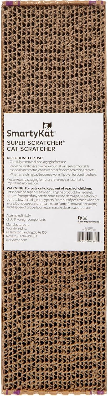 SmartyKat Super Scratcher Corrugated Cat Scratcher and Scratch Pad for Cats, Catnip Infused with Catnip, Scratchers for Indoor Cats and Kittens, Cardboard Scratching Post