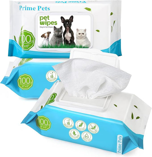 PrimePets Dog Wipes for Paws and Butt, 300 Count, 8" x 6" Pet Grooming Wipes for Dogs Cats Cleaning Deodorizing, Unscented Dog Paw Wipes, Puppy Wipes for Face Bum Eyes Ears Teeth