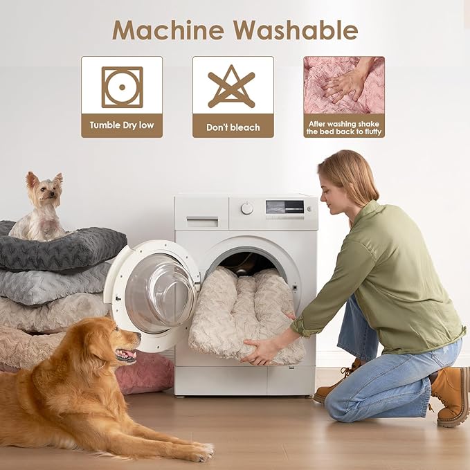 EHEYCIGA Reversible Dog Crate Bed Washable, Comfort Fluffy Plush Dog Kennel Pad for Gaint Dogs, Deluxe Machine Washable XXL Pet Sleeping Mats, 47" x 29"x 4", Beige