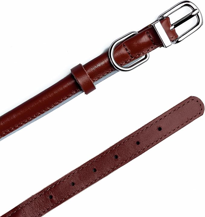 OOPSDOGGY Rolled Leather Dog Collar Reflective Roll Collars for Small Medium Large Dogs Puppy (Cognac, S, 10''- 13'')