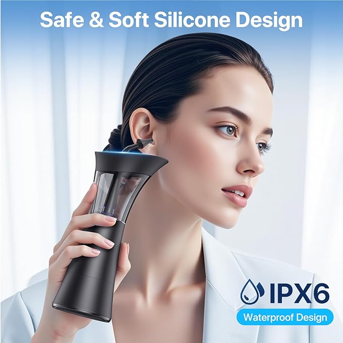 Ear Wax Removal, Upgraded Electric Ear Cleaner with Dual Water Tank, Ear Cleaning Kit with Water Temperature Sensor Effective & Safe Ear Wax Removal Kit, lPX6 Waterproof, 4 Pressure Modes, USB-C Cable