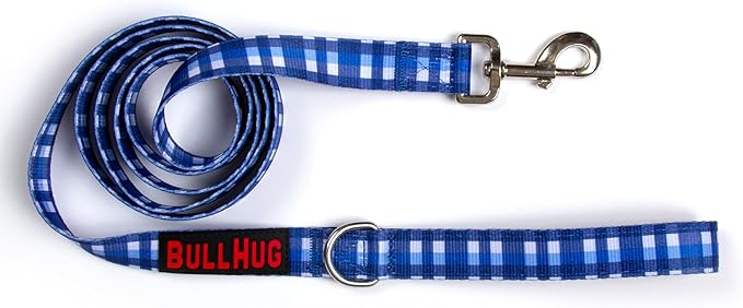 BULLHUG 6 FT Bulldog Leash with Padded Handle. Perfect for Bulldogs, French Bulldogs, Pugs & All Breeds. Leashes for Walking, Training Lead for Bulldogs (Blue Plaid)