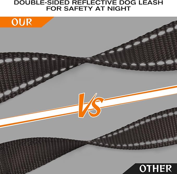 Joytale Dog Leash Heavy Duty for Large Dogs That Pull, Double Handle for Traffic Control, Double-Sided Reflective Leashes for Large Medium Dogs Night Safety, 5FT, Brown