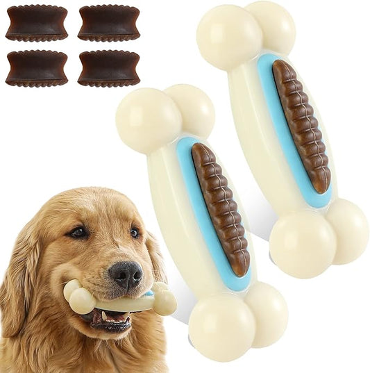 Dog Bones,Pack Beef Flavor Tough Dog Toys Bone for Large/Medium/Small Dogs,Nylon Made Durable Dog Bones for Teeth Cleaning and Training (2 Pcs, Snack-Filled Bone)