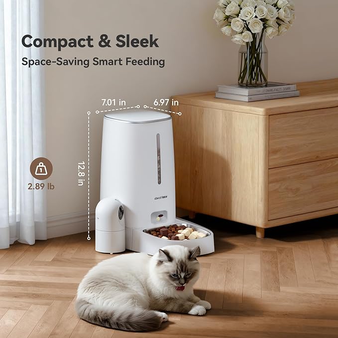 Automatic Cat Dog Feeder 4L with Camera, 1080P HD Video with Night Vision, Removable Camera, 2.4G/5G WiFi Smart Pet Food Dispenser with AI Function(Sub Required), 2-Way Audio, Tuya APP