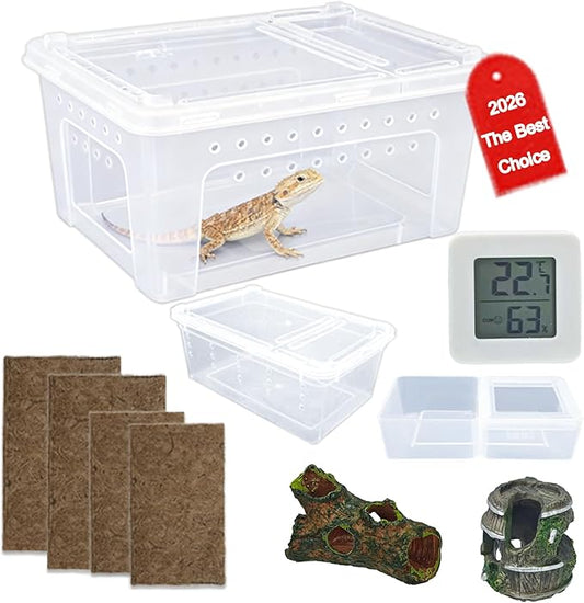 10 Pcs Jumping Spider Enclosure Kit, Acrylic Reptile Breeding Box Cage, Digital Thermometer Hygrometer Temperature, Coco Coir Mats Hides, Water Food Feeder Bowl Dish Indoor Habitat | by Cotkkstt
