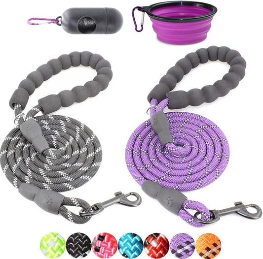 BAAPET 2 Packs 5/6 FT Dog Leash with Comfortable Padded Handle and Highly Reflective Threads Dog Leashes for Small Medium and Large Dogs (5FT-1/3'', Black+Purple)