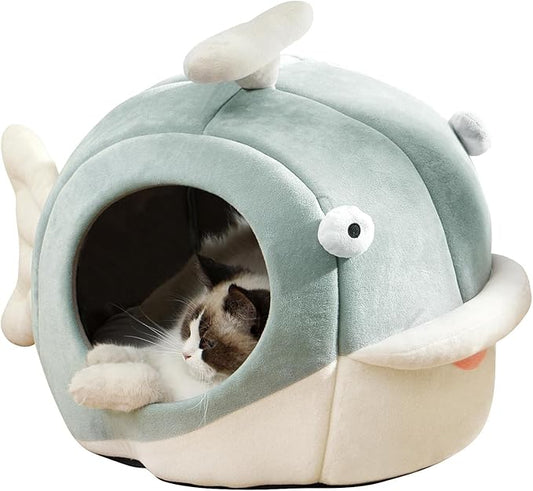 Lcybem Cat Beds for Indoor Cats - Cat Bed Cave with Removable Washable Cushioned Pillow, Soft Plush Premium Cotton No Deformation Pet Bed, Roomy Dolphin cat House Design, Multiple Sizes