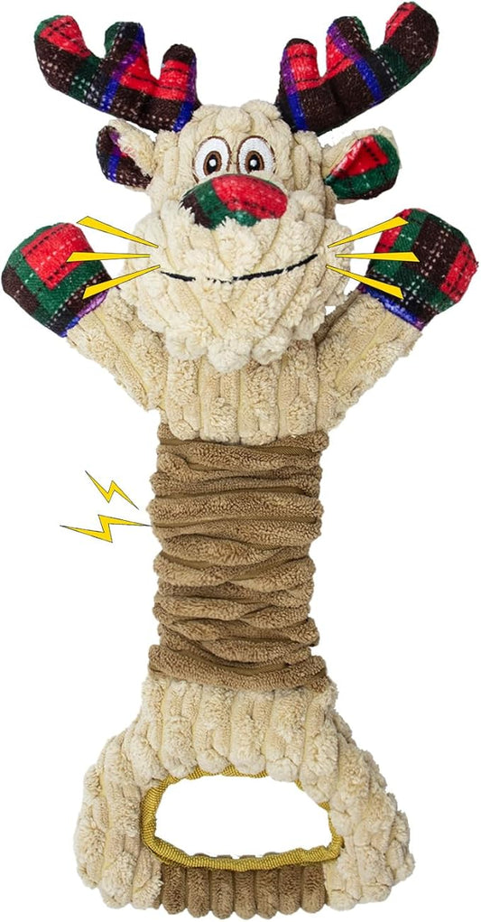 Dog Toys Squeaky Interactive Puppy Teething Chew Toy Deer Shape with Crinkle Sound Paper Tail Stuffed PP Cotton,Keep Them Busy, for Large Medium Small Breeds Indoor Play