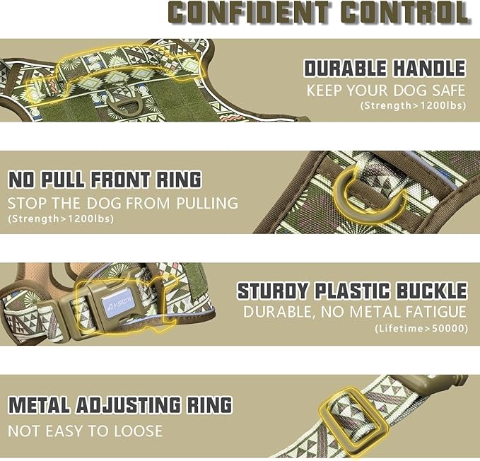AUROTH Tactical Dog Harness for Large Dogs No Pull Adjustable Pet Harness Reflective K18 Working Training Easy Control Pet Vest Military Service Dog Harnesses