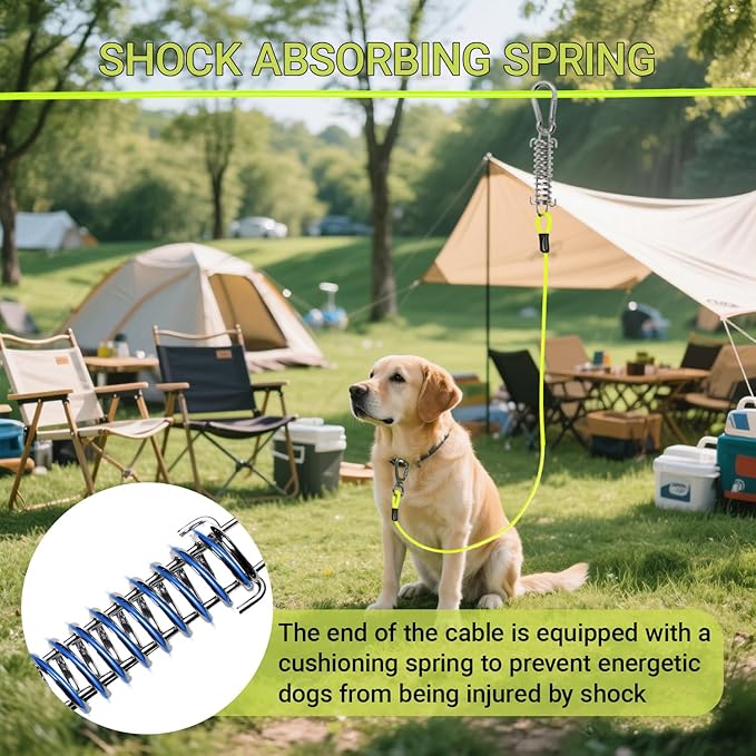 Heavy-Duty Dog Tie-Out Cable Runner System for Yard & Camping, 50/100/120ft with 10/15ft Pulley Line, Supports Dogs Up to 250lbs (Green, 50FT)