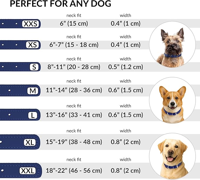 CollarDirect Rolled Leather Dog Collar, Soft Padded Round Puppy Collar, Handmade Genuine Leather Collar Dog Small Large Cat Collars 13 Colors (13-16 Inch, Deep Blue Textured)