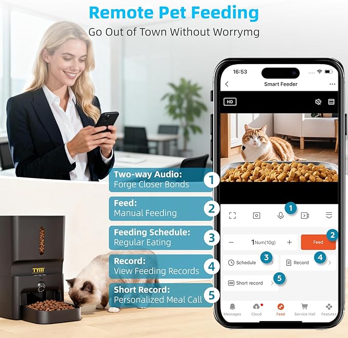 TYM 7L Automatic Cat Feeder with Controllable 2K 3MP Camera - 5G WiFi Pet Food Dispenser with APP Control Laser Interactive, Programmable Timed Feeding, Night Vision, Voice Communication