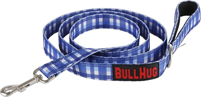 BULLHUG 6 FT Bulldog Leash with Padded Handle. Perfect for Bulldogs, French Bulldogs, Pugs & All Breeds. Leashes for Walking, Training Lead for Bulldogs (Blue Plaid)