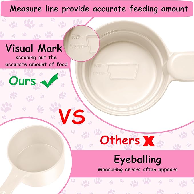 Dog Food Scoop 1 Cup 1/2 Cup - Melamine Dog Food Measuring Cup, Pet Food Scoop for Dog Cat...Comfortable Long Handle for Easy to Scoop Food, White 1 Cup