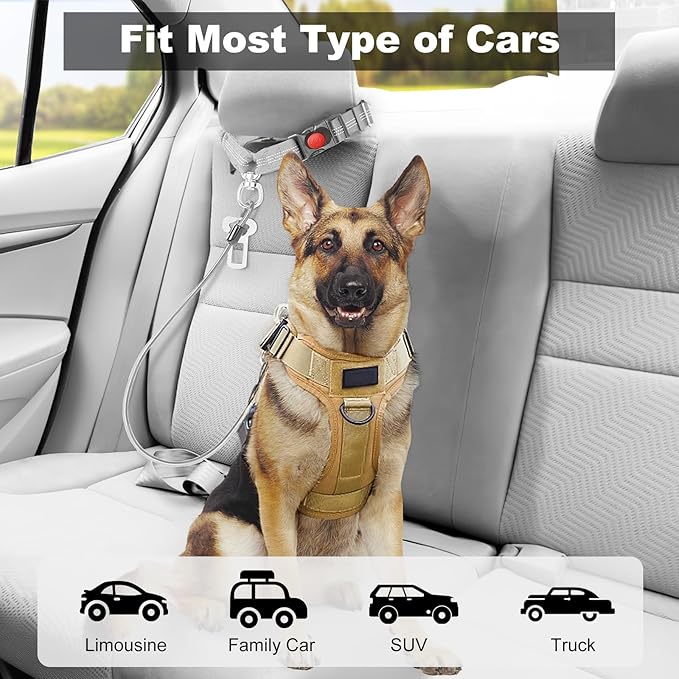 Dog Seat Belt for Car,Chew Proof Dog Car Seat Belt,2 in 1 Car Harness for Dogs Safety Seat Belt,Heavy Duty Pet Seat Belt for Medium & Large Dogs Chewer