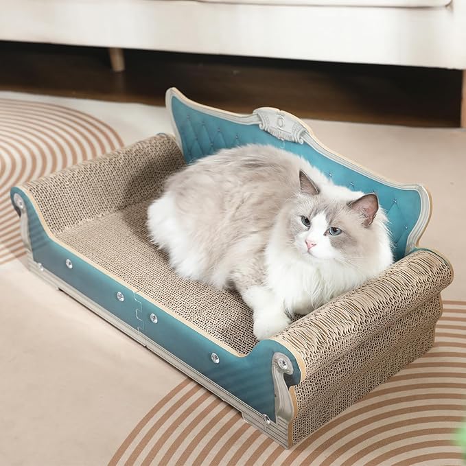 Cat Sofa Shape Scratch Pad for Large Medium Small Indoor Cats,Larger-Sized Recyclable Reversible Cardboard Cat Couch for Resting Claw Grinding and Playing