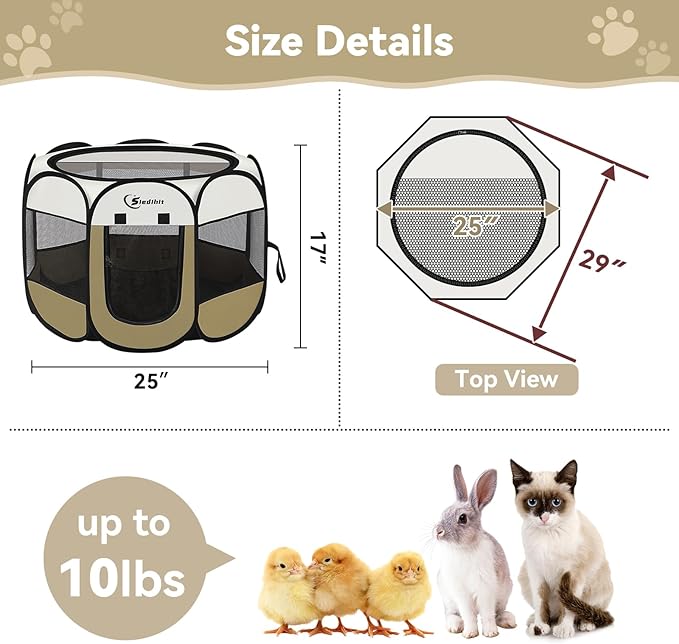 Dog Cat Playpen, Medium Puppy Pet Playpen, Dog Crate Tent Cage Indoor/Outdoor, Portable Pop Up Dogs Kennel Playpen with Carrying Case for Dogs/Cats/Rabbits(Coffee, Small)