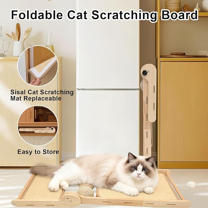 L Shaped Cat Scratching Post, 23.2" Tall Sisal & Wooden Base Cat Scratcher Board for Indoor Cats, Sturdy Vertical Cats Scratching Pad Protects Furniture