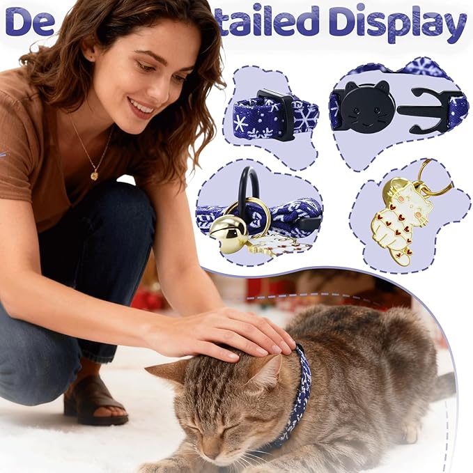Elegant little tail 2 Pack Cat Collar- Christmas Cat Collars Breakaway with Bell Pendant Wedding Kitten Boy Girl Safety Adjustable 7-12 Inch Collar for Small Cats Puppy