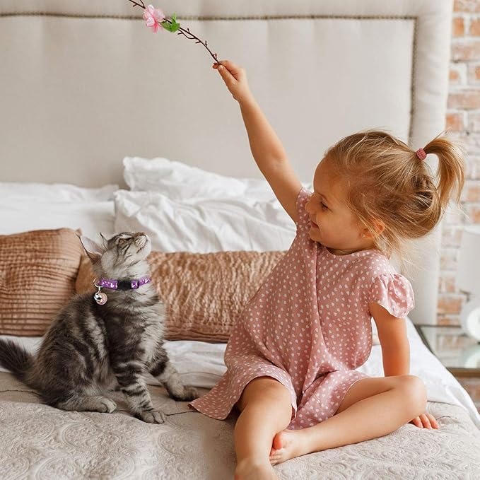 2PCS Breakaway Cat Collars with Bell Cute Kitty Glow in The Dark Adjustable Kitten Collars 7.9-13.0 Inch(Teal&Purple)