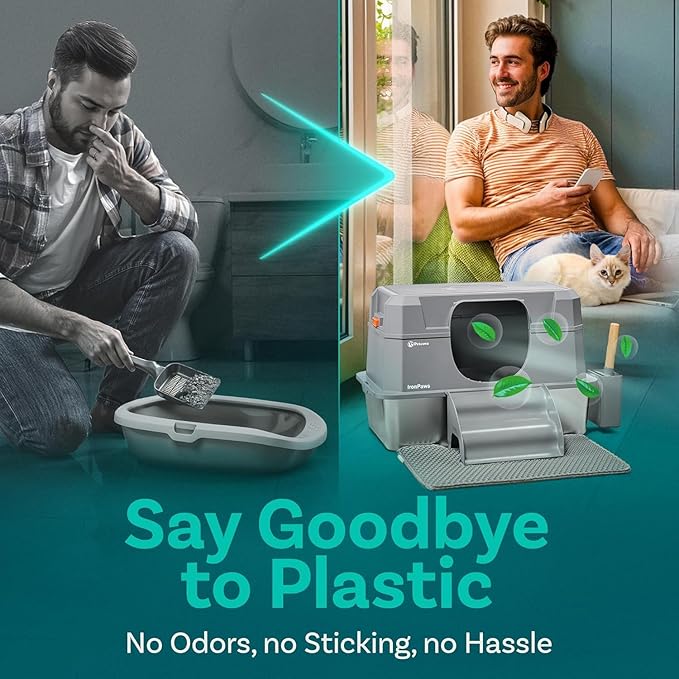 Stainless Steel Cat Litter Box with Lid - XL 3-in-1 Design for Indoor Cats - Stainless Steel Litter Box - Maximum Privacy and Odor Control for Indoor Cats - Gray