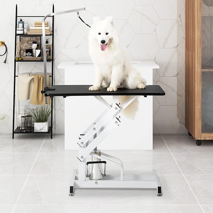 SoarFlash 42.5" Pet Dog Grooming Table,Heavy Duty Hydraulic Grooming Table for Dogs&Cats,Big Size with Adjustable Arm Noose,Maximum Capacity Up to 400lbs (Black)