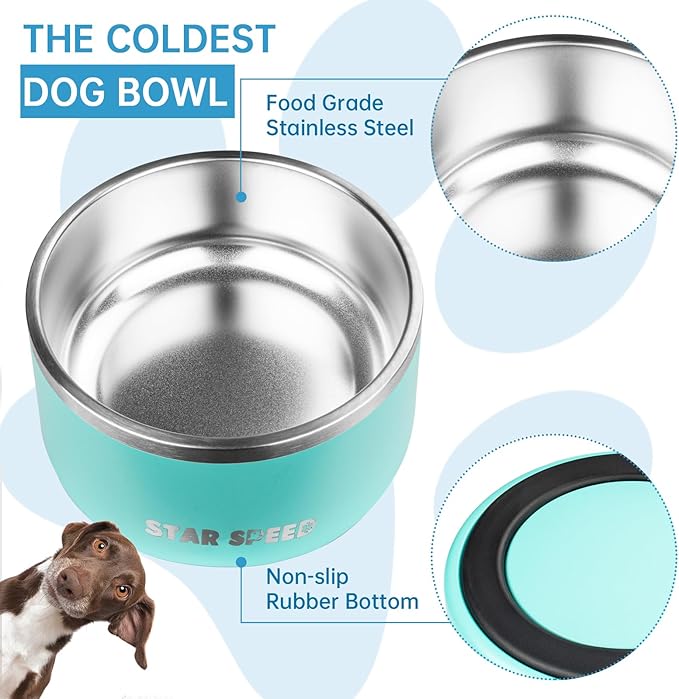 100oz Stainless Steel Dog Bowl. Dog Food Water Bowls with Non-Slip Rubber Bottom, Double Wall Dog Bowl for Small Medium Large Dogs, Dishwasher Safe