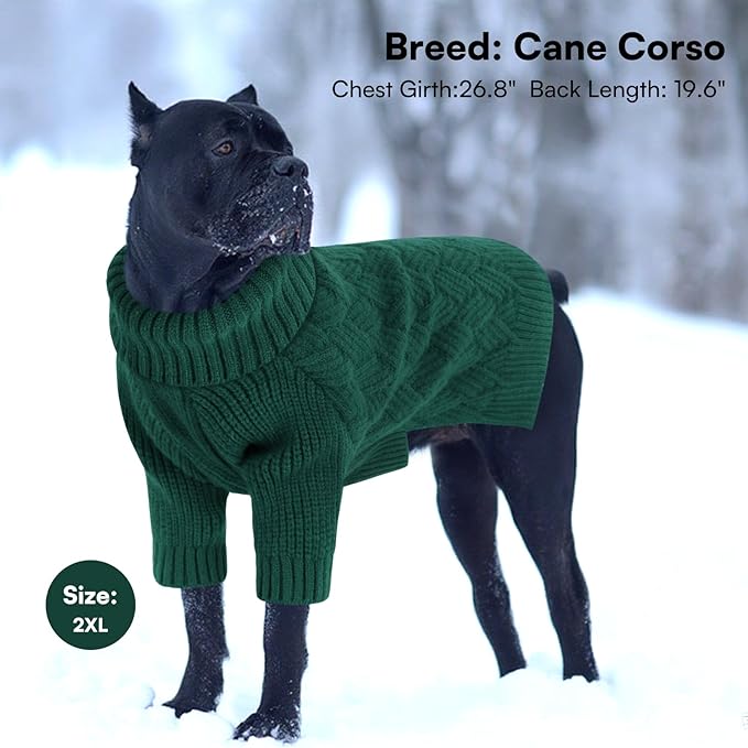SUNFURA Small Dog Sweater, Turtleneck Dog Sweater for Cold Weather, Puppy Knitwear Pullover for Christmas Thanksgiving, Pet Winter Knitted Sweatshirt for Pug Dachshund, Green S