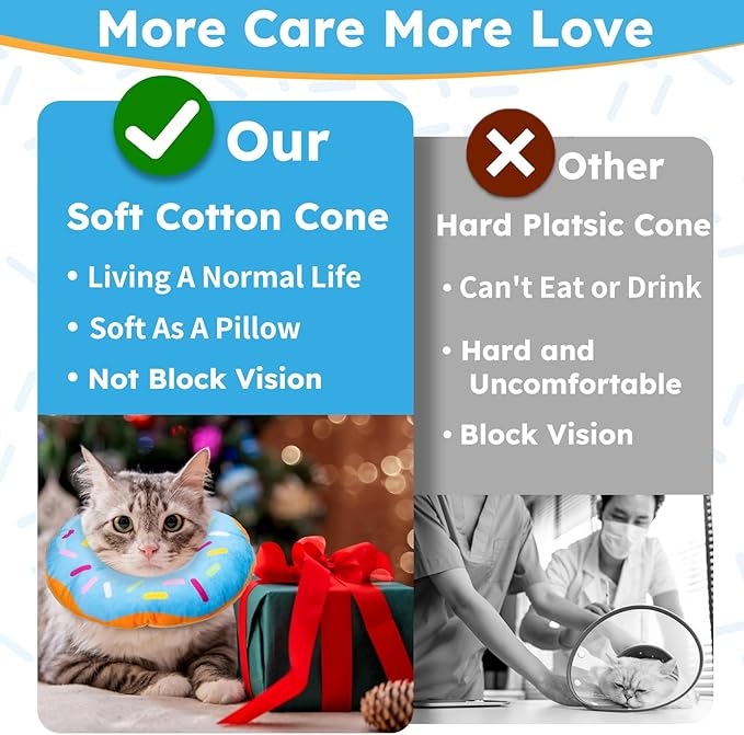 Cat Cone Collar Soft, Cat Recovery Collar for Wound Healing Cute Donut Adjustable Kitten Cones to Stop Licking Comfortable Lightweight Neck Elizabethan Collars for Cats Kittens After Surgery