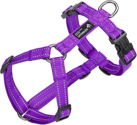EXCELLENT ELITE SPANKER No Pull Dog Harness Reflective Nylon Vest L-Shaped Adjustable Easy Pet Harness for Small Medium Large Breeds Dogs Walking Training Black Red(Purple-XL)