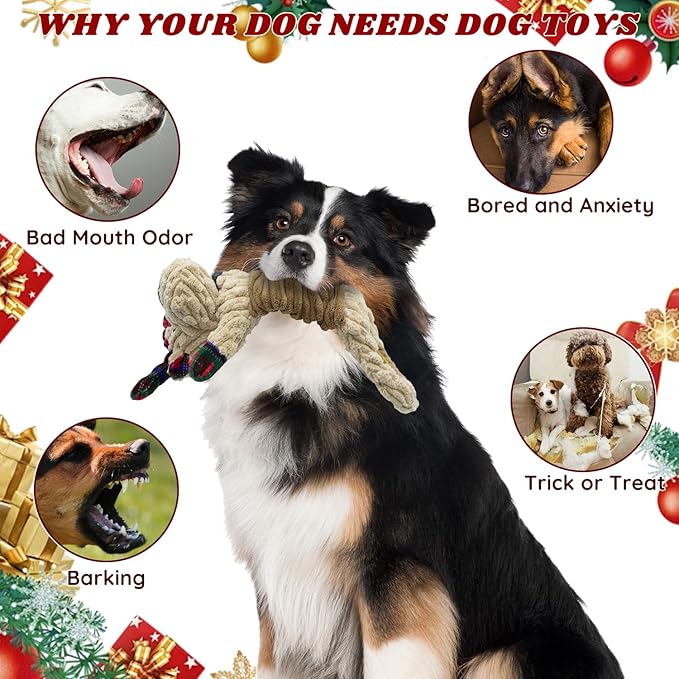 Dog Toys Squeaky Interactive Puppy Teething Chew Toy Deer Shape with Crinkle Sound Paper Tail Stuffed PP Cotton,Keep Them Busy, for Large Medium Small Breeds Indoor Play