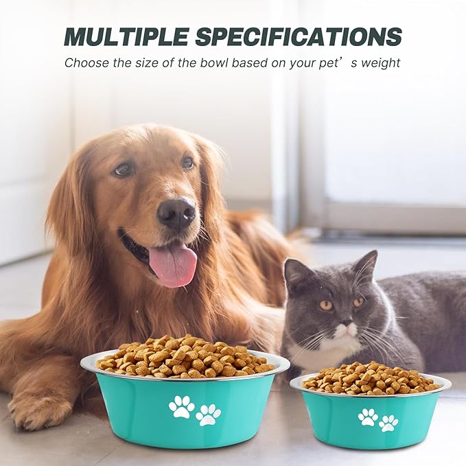 Stainless Steel Dog Bowls, Nonslip Rubber Bottom No Spill Proof Skid Metal Insulated Dog Bowls for Large Medium Small Breed Dogs (Green, 8.5 Cups/71 OZ)